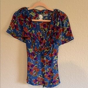 EUC Anthropologie Girls from Savoy Blue Floral Blouse